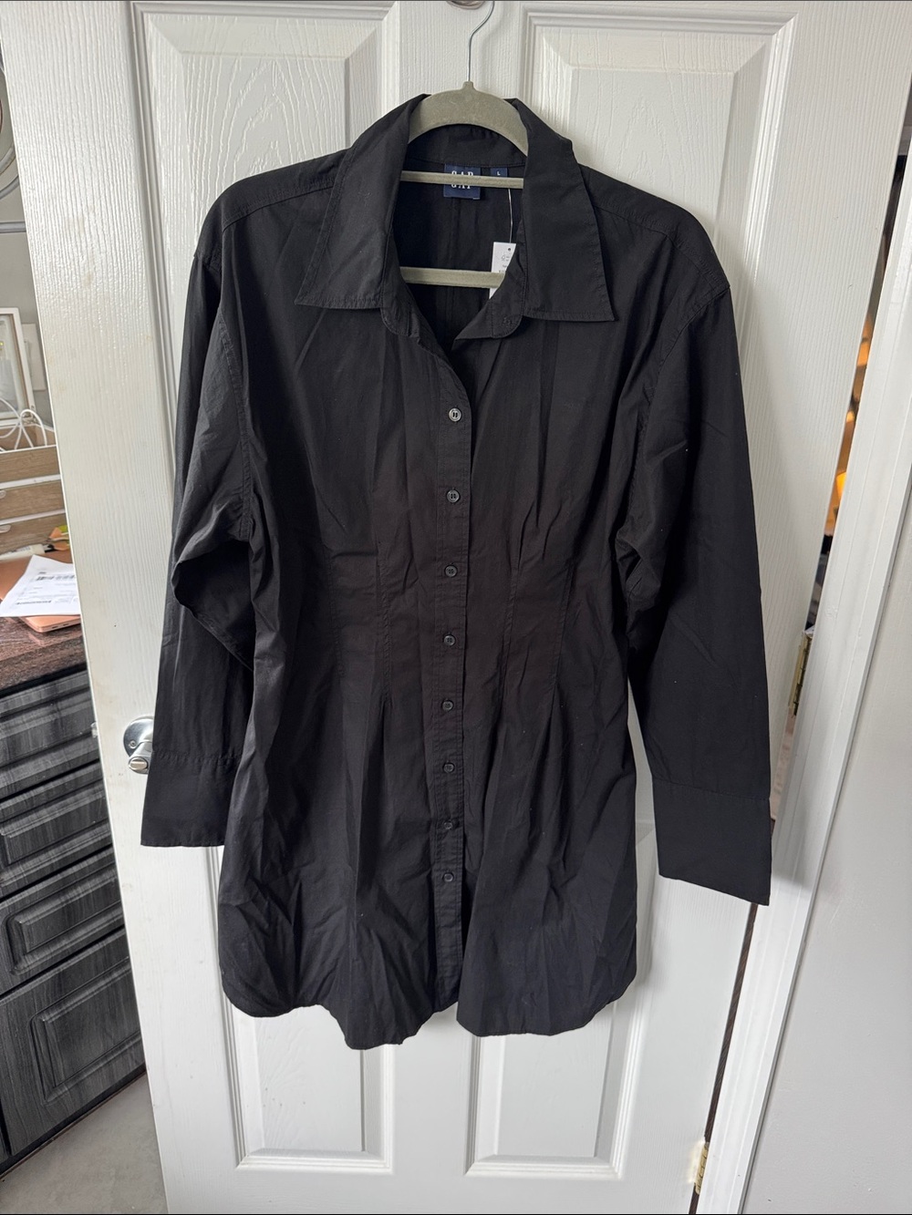 GAP Black Long Sleeve Button-Front Dress